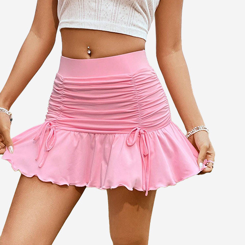 Women's Elegant Satin Skirt Flounced Short Stretch Hip Design Europe United States Sexy Style Natural Spring Summer Solid Color