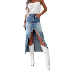 2025 Spring New High-waisted Irregular Denim Skirts Solid Color Bodycon Sexy Skirt for Women