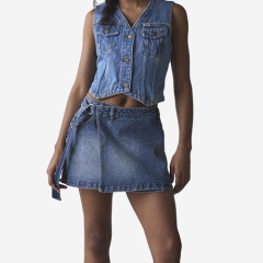 2025 New Summer Fashion Custom 100% Denim Wrap Mini Skir