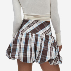 2025 New Plaid Bubble Hem Mini Skirt