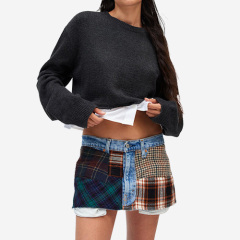 2025 New Plaid Patched Denim Skirt
