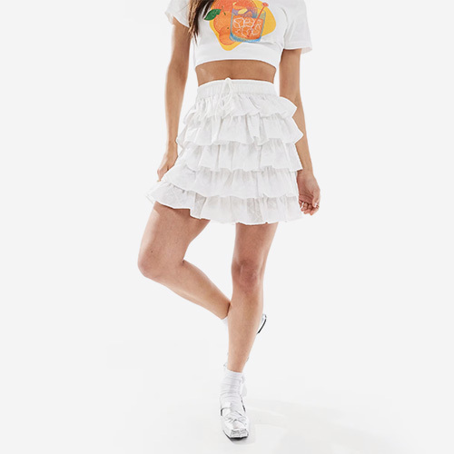 Custom New Women Gestufter, Kurzer Rüschenrock In Schwarz Mit