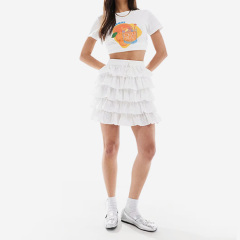 Custom New Women Gestufter, Kurzer Rüschenrock In Schwarz Mit