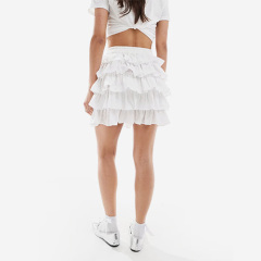 Custom New Women Gestufter, Kurzer Rüschenrock In Schwarz Mit