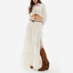 Custom New Broderie Tiered Maxi Skirt In Cream