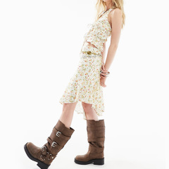 The Sky Chintz Floral Asymmetric Midi Skirt In White