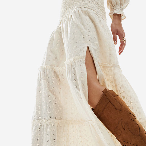 Custom New Broderie Tiered Maxi Skirt In Cream