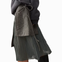 Women New Overlay Tweed Kilt Midi Skirt In Khaki