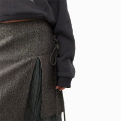 Women New Overlay Tweed Kilt Midi Skirt In Khaki