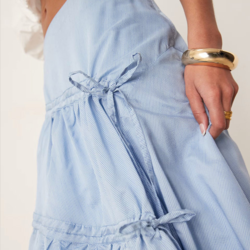 Custom New Women Blue Ruched Midi Skirt In Sky