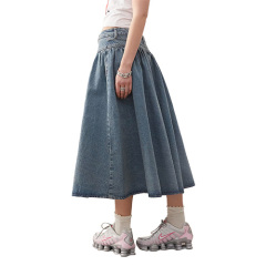 Custom New Women Denim Midi Skirt In Mid Wash Blue