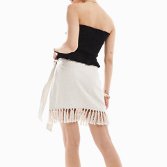 New Broderies Palmiers Avec Franges Et Détail Noué Surle Côté - Beige Dress