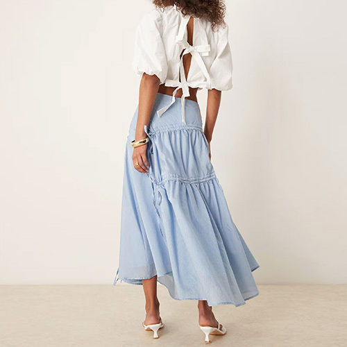Custom New Women Blue Ruched Midi Skirt In Sky