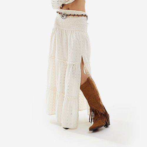 Custom New Broderie Tiered Maxi Skirt In Cream