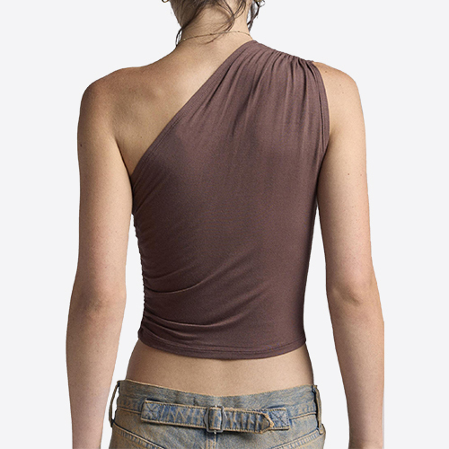 Pleated One-Shoulder Sexy Vest Top New Sexy Off-The-Shoulder T-shirt