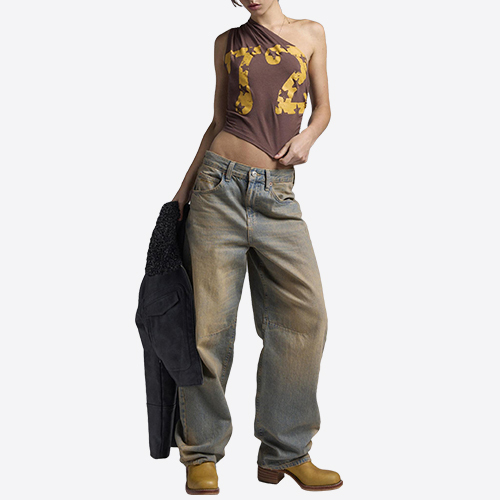 Pleated One-Shoulder Sexy Vest Top New Sexy Off-The-Shoulder T-shirt