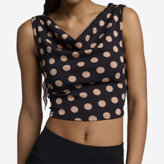 Custom New Polka Dot Printed Cowl Neck Cow Neck Tank Top