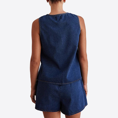 Custom New Tie Detail Open Front Sleeveless Denim Top