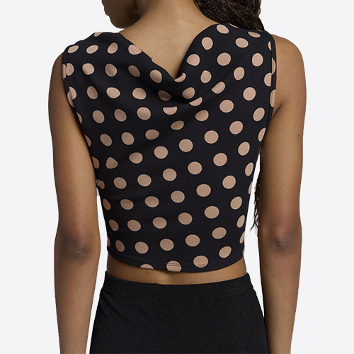 Custom New Polka Dot Printed Cowl Neck Cow Neck Tank Top