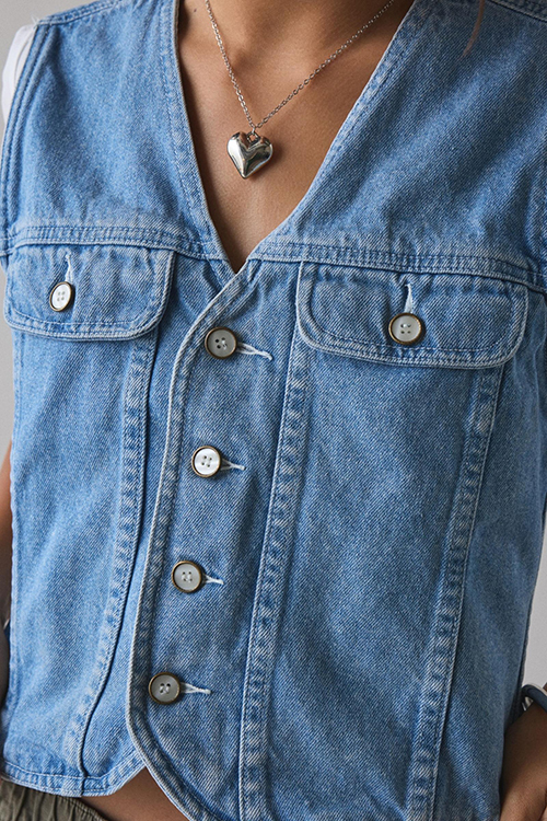 European and American 2025 Spring New Women's Sleeveless Single-Breasted V-neck Top Denim Washed Vest