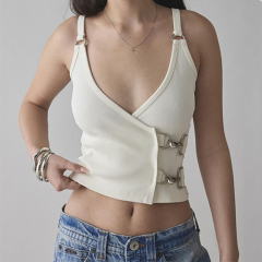 European and American 2025 Spring New Women's Chamber Buckle Tank Top