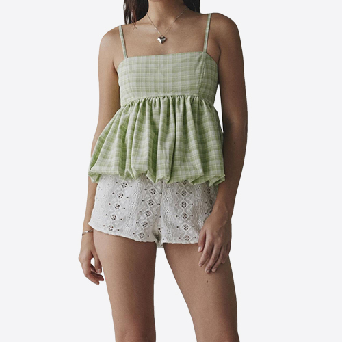 Custom Girl Gingham Bubble Hem Peplum Tank Top