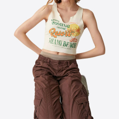 Wholesale Holiday Style Coconut Tree Printed Short Women's Y2K Vest