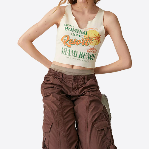 Wholesale Holiday Style Coconut Tree Printed Short Women's Y2K Vest