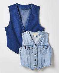 European and American 2025 Spring New Women's Sleeveless Single-Breasted V-neck Top Denim Washed Vest