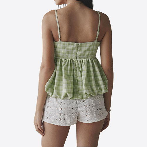 Custom Girl Gingham Bubble Hem Peplum Tank Top