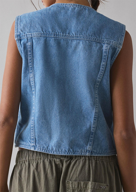 European and American 2025 Spring New Women's Sleeveless Single-Breasted V-neck Top Denim Washed Vest