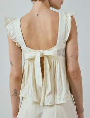 Custom 2025 Summer Olive Bow Tie-Back Babydoll Blouse