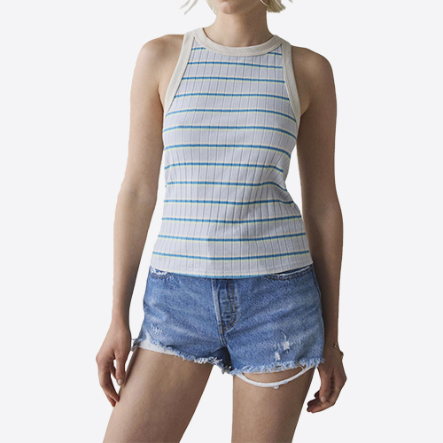 Custom Summer Striped Ribbed Knit Cropped Tank Top