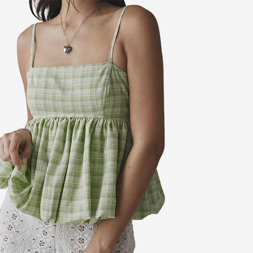 Custom Girl Gingham Bubble Hem Peplum Tank Top