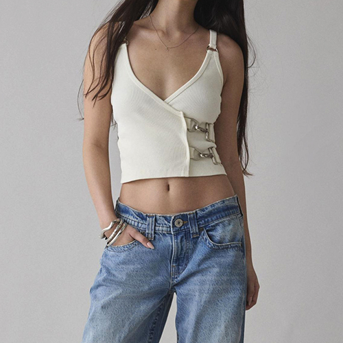 European and American 2025 Spring New Women's Chamber Buckle Tank Top