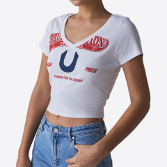 True Religion Women's Short Sleeve Horseshoe Slim V-Neck T-Shirt