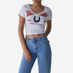 True Religion Women's Short Sleeve Horseshoe Slim V-Neck T-Shirt