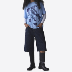 Women's Italian Patterned Burnout T-Shirt Blue