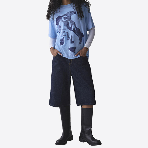 Women's Italian Patterned Burnout T-Shirt Blue