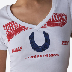 True Religion Women's Short Sleeve Horseshoe Slim V-Neck T-Shirt