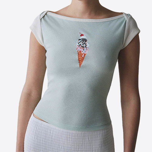Custom Blue Ice Cream Graphic Boatneck Baby Tee