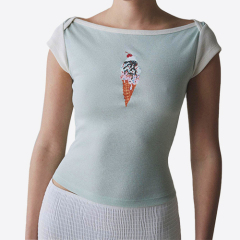 Custom Blue Ice Cream Graphic Boatneck Baby Tee