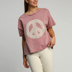 Custom Mineral Washed French Terry Peace Appliqued T-Shirt