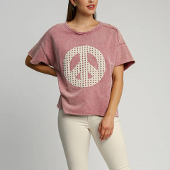 Custom Mineral Washed French Terry Peace Appliqued T-Shirt