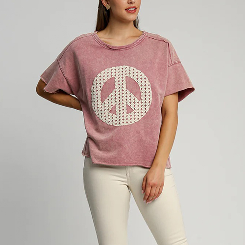 Custom Mineral Washed French Terry Peace Appliqued T-Shirt