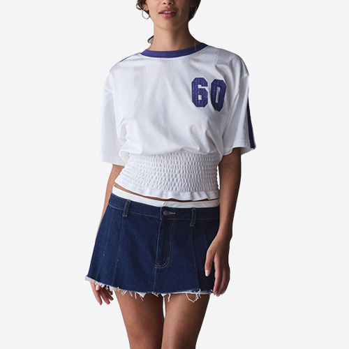 Women's Summer Crew-Neck Letter Print Short Sleeve Loose T-Shirt ,Ruched Football Sport Shirts