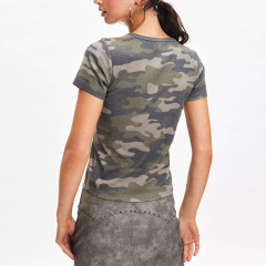 Custom Camouflage Women Tshirt Digital Print Graphic Tee 100% Organic Cotton Slim Fit Camo T Shirts