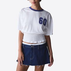 Women's Summer Crew-Neck Letter Print Short Sleeve Loose T-Shirt ,Ruched Football Sport Shirts