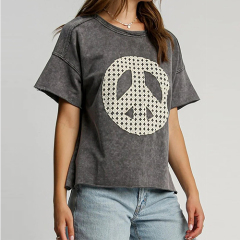 Custom Mineral Washed French Terry Peace Appliqued T-Shirt