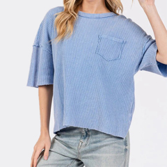 Summer Custom Women Organic Cotton Waffle Short Sleeve Clothes With Pocket Crew Neck Cotton T Shirts